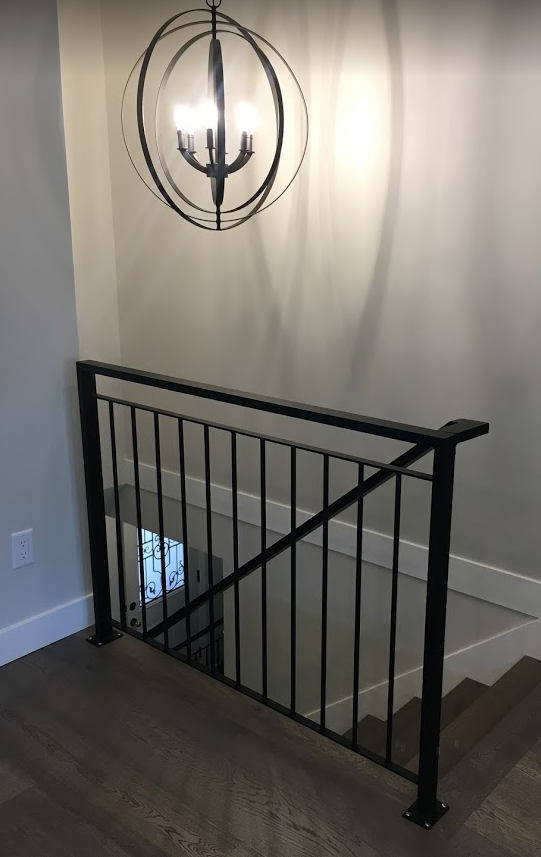 modern interior picket railing, aluminum, flat black, surrey